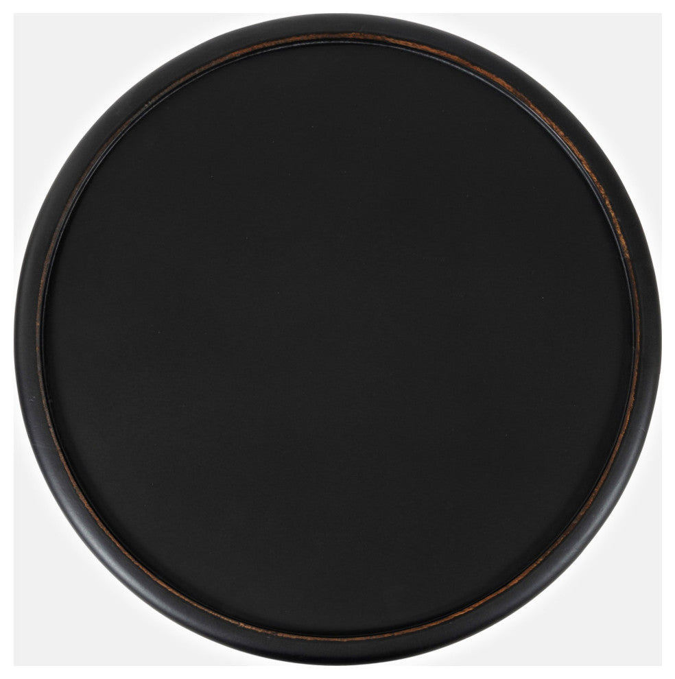 Mango Wood Handcrafted Solid Hardwood Drum Table, Antique Black Finish Set of 2