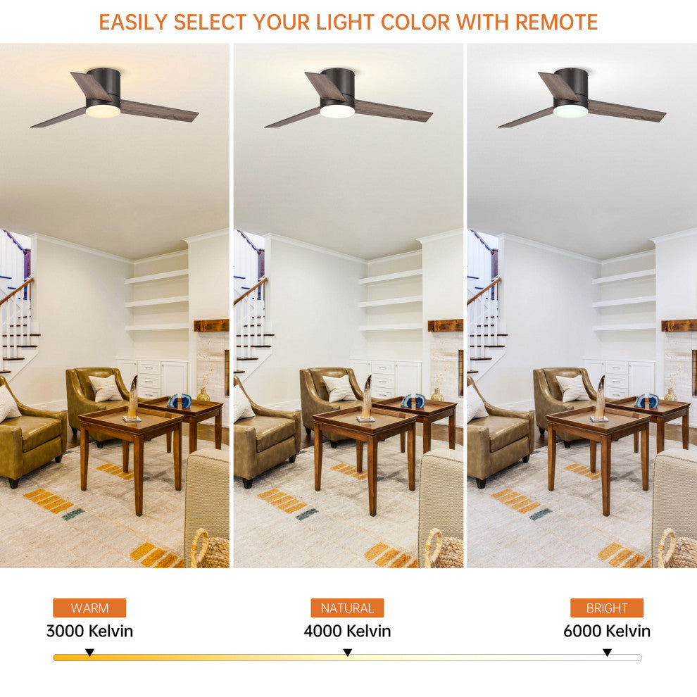48-in Bronze Flushed Mounted Dimmable LED Ceiling Fan with 3 Blades