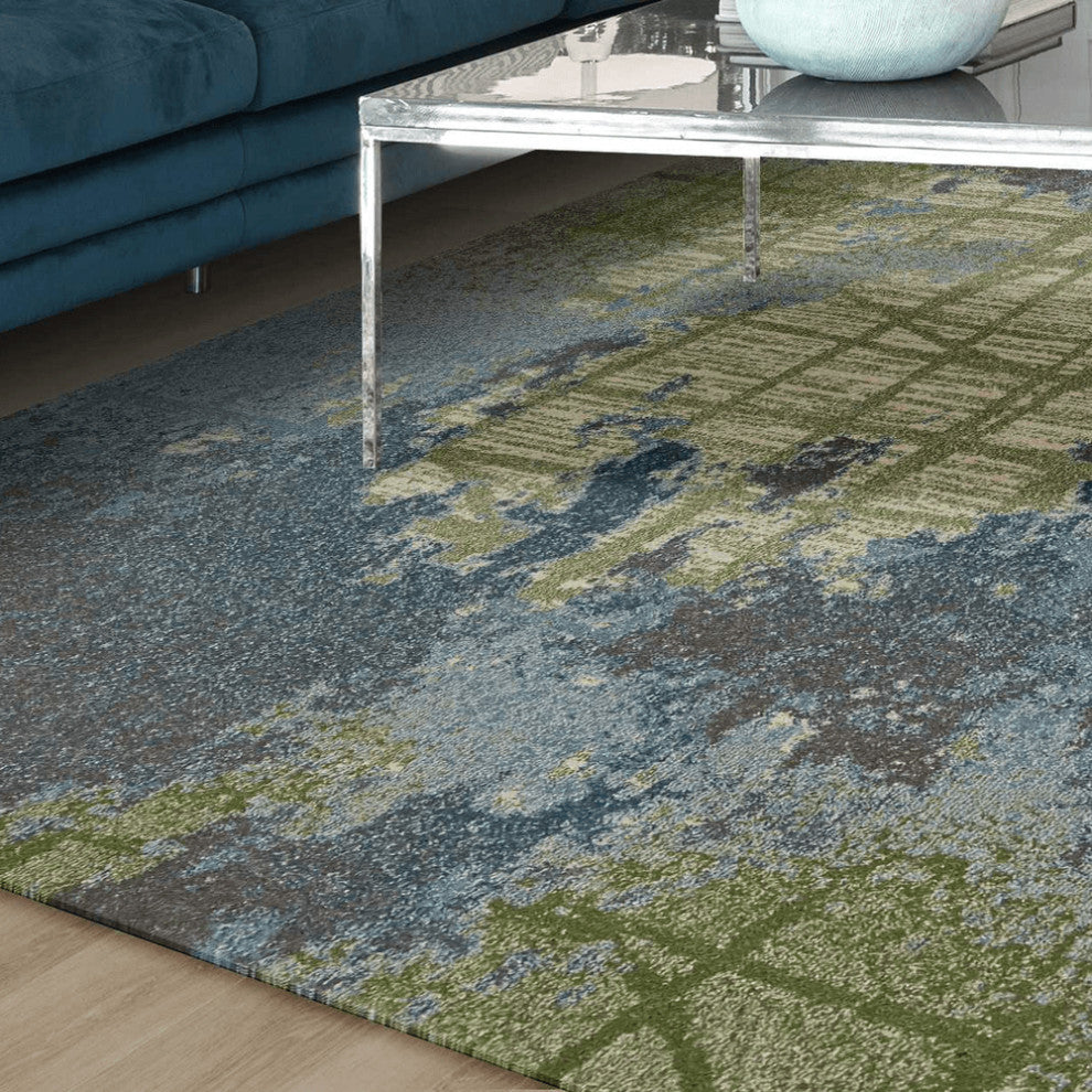 6' X 9' Green Or Blue Abstract Design Indoor Area Rug