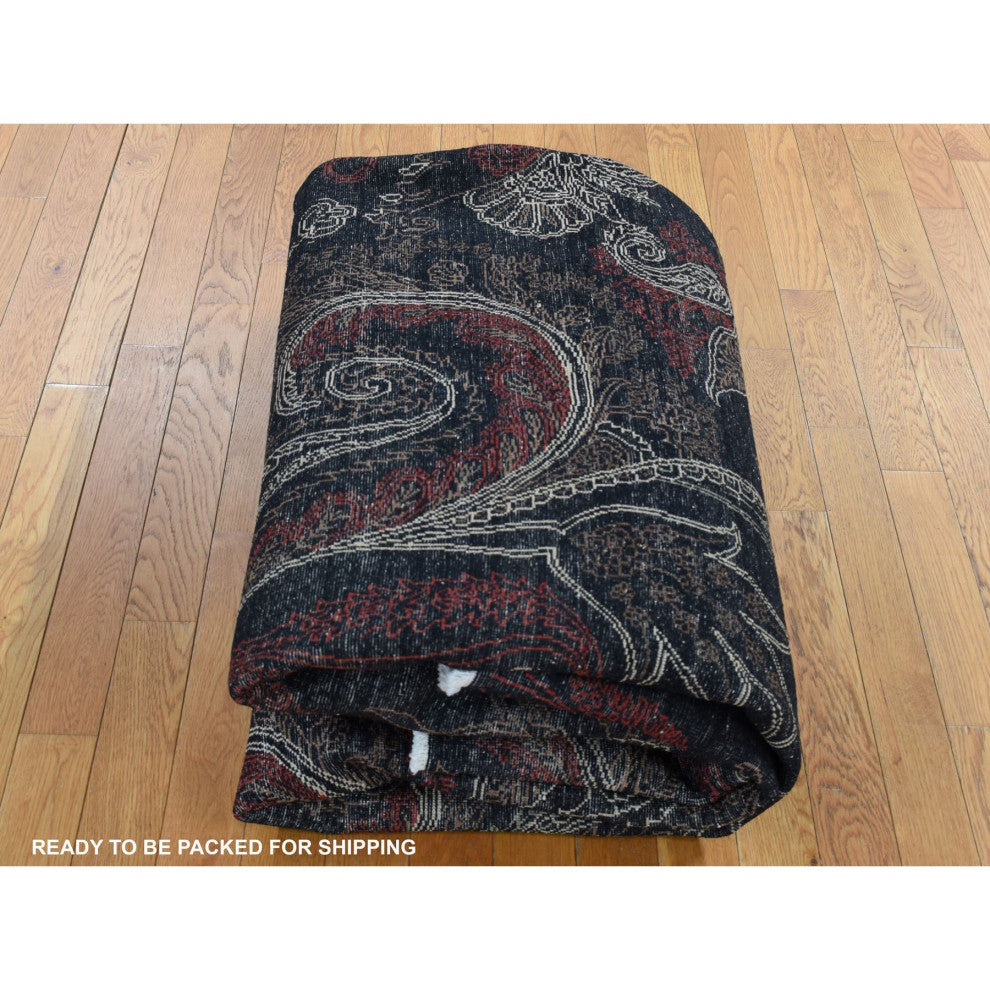 Neutral Black, Modern Design, Hand Knotted Pure Wool Oriental Rug, 8'1"x10'