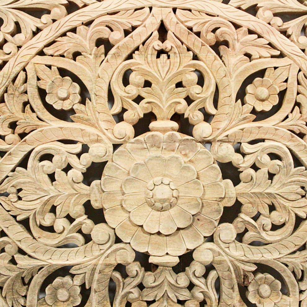 Natural Square Teak Carved Panel/Headboard 60"