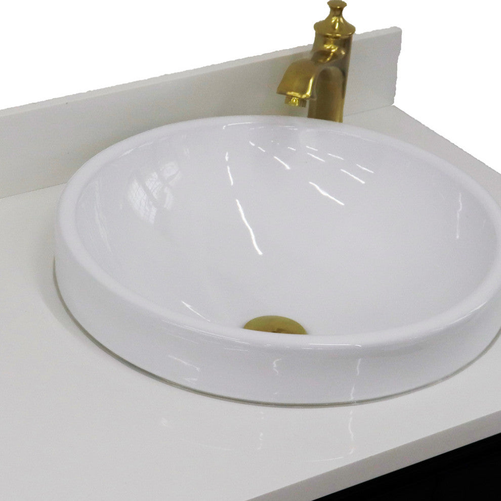 37" Single Vanity, Blue Finish With White Engineered Stone Top