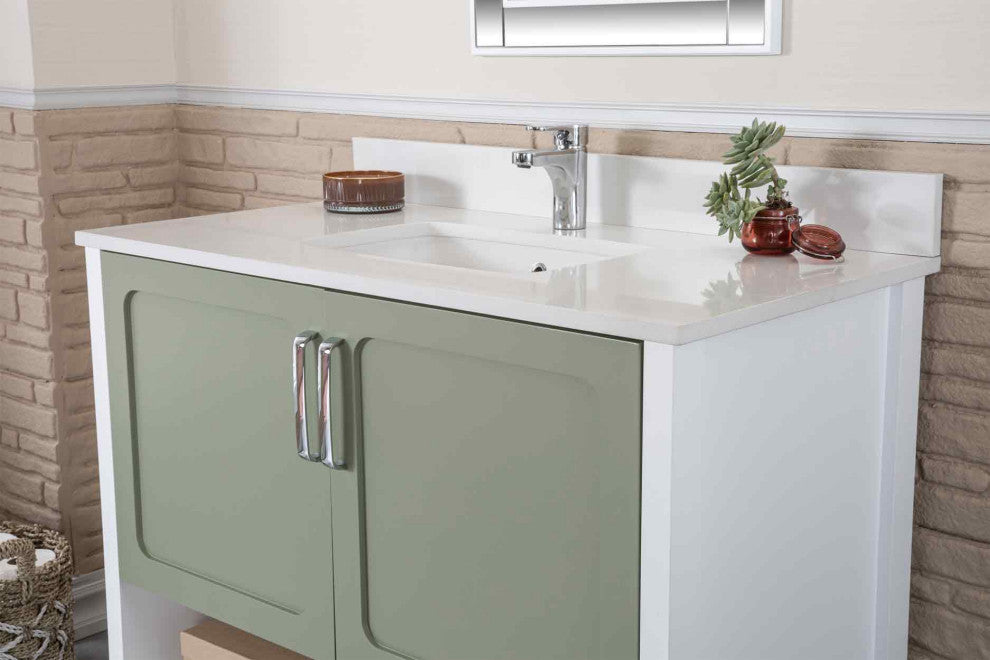 Florin Collection 42" Bathroom Vanity With Sink, Mirror, Countertop, Green