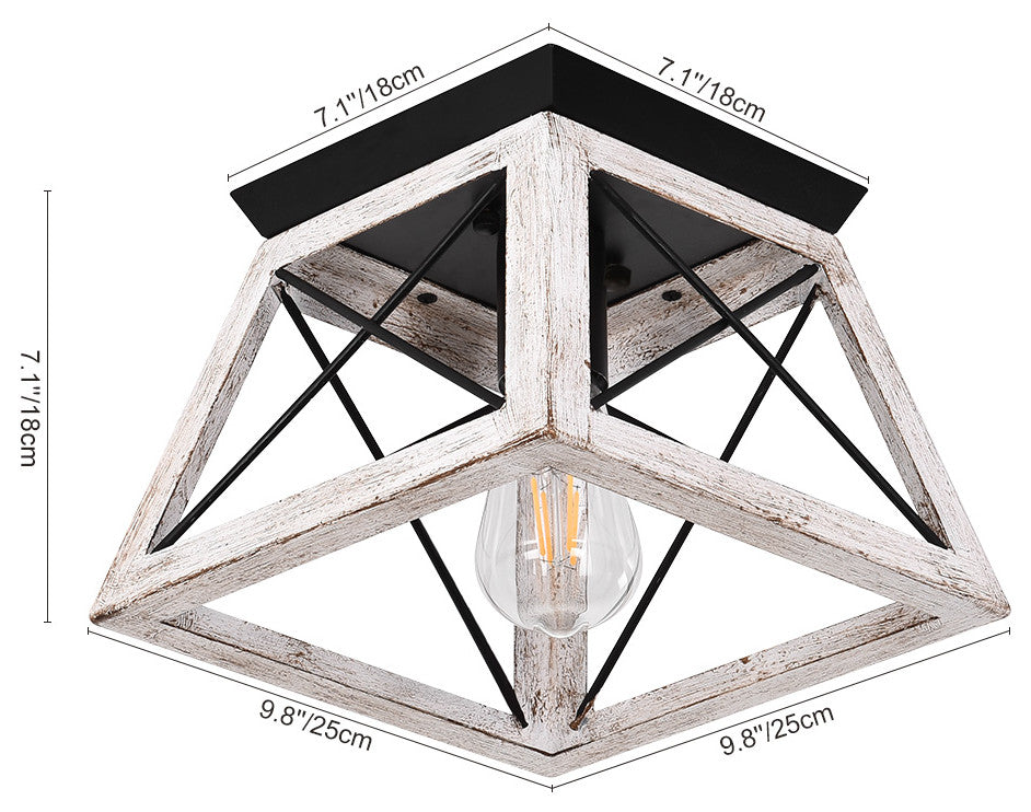 Farmhouse Rustic 1-Light Geometric Flush Mount, White