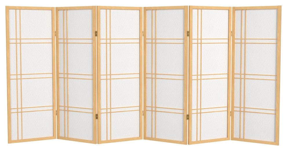 4' Tall Double Cross Shoji Screen, Natural, 6 Panels