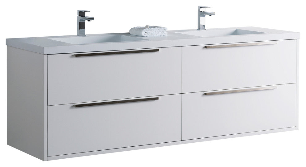 Vanity Alfred 60 Double Sink With Integrated Solid Surface top, Matt White, Brus