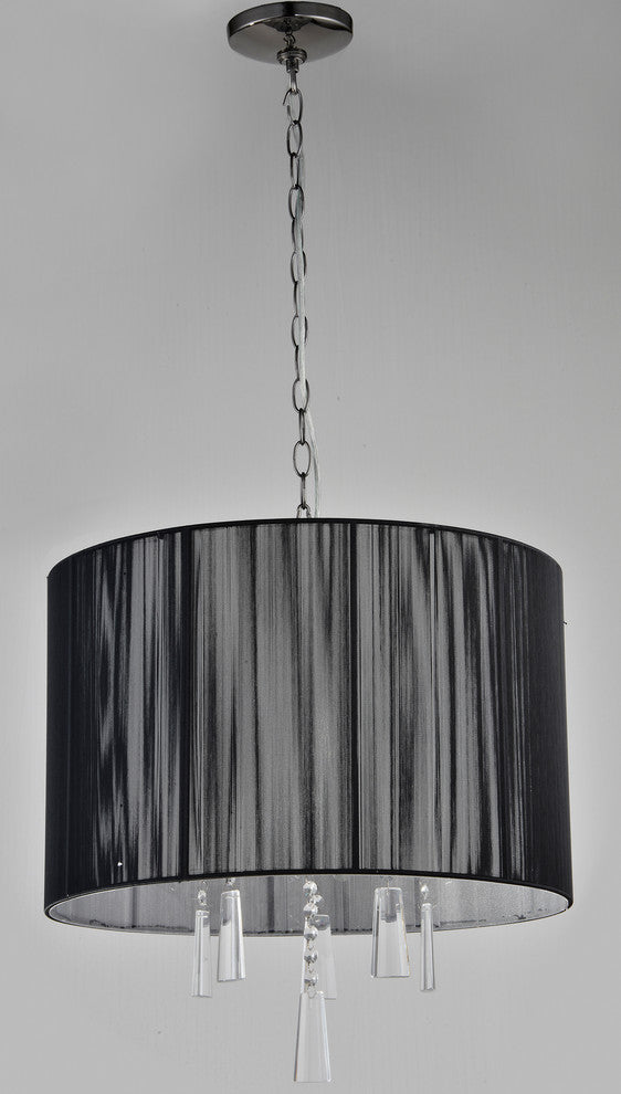 Elina 5-Light Black Chrome Crystal Chandelier With Black Threaded Silk Shade