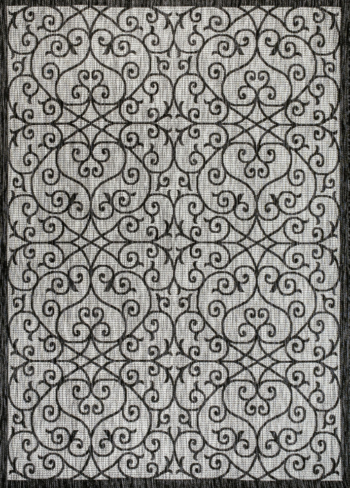 Madrid Vintage Filigree Textured Weave Indoor/Outdoor, Light Gray/Black, 4 X 6
