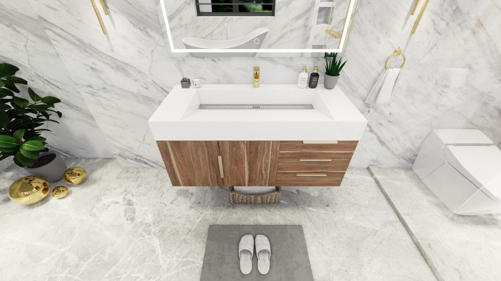 Madison 48" Wall Mounted Vanity with Reinforced Acrylic Sink, White Oak