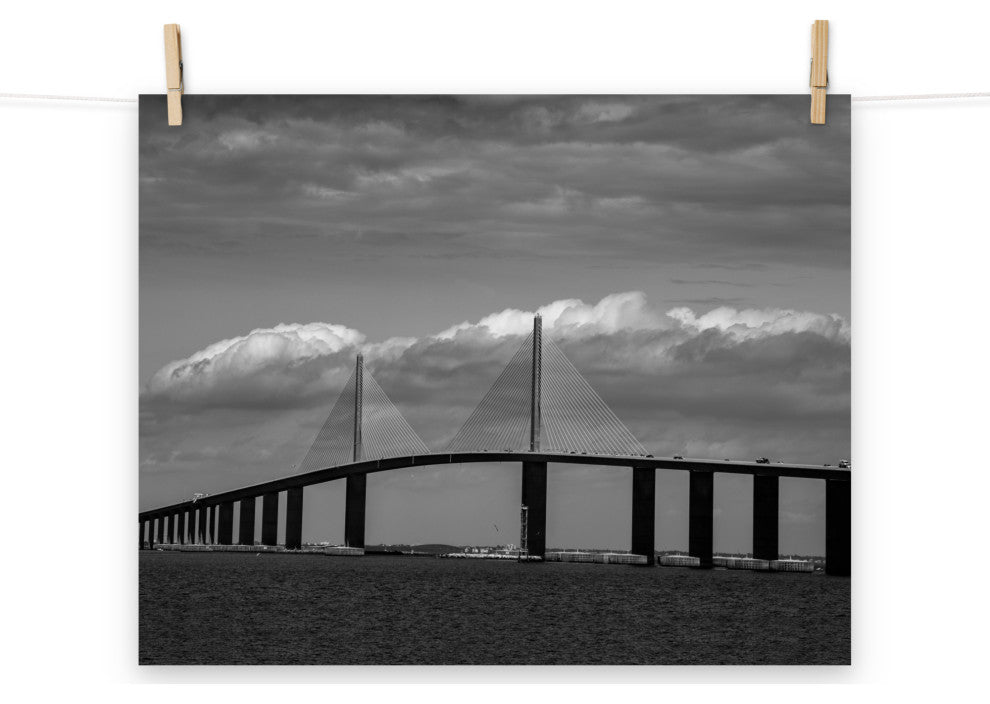 Skyway Bridge Black and White Coastal Landscape Photo Unframed Wall Art Print, 16" X 20"