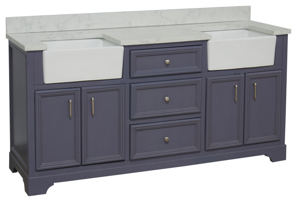 Zelda 72" Bathroom Vanity, Powder Gray, Engineered Carrara