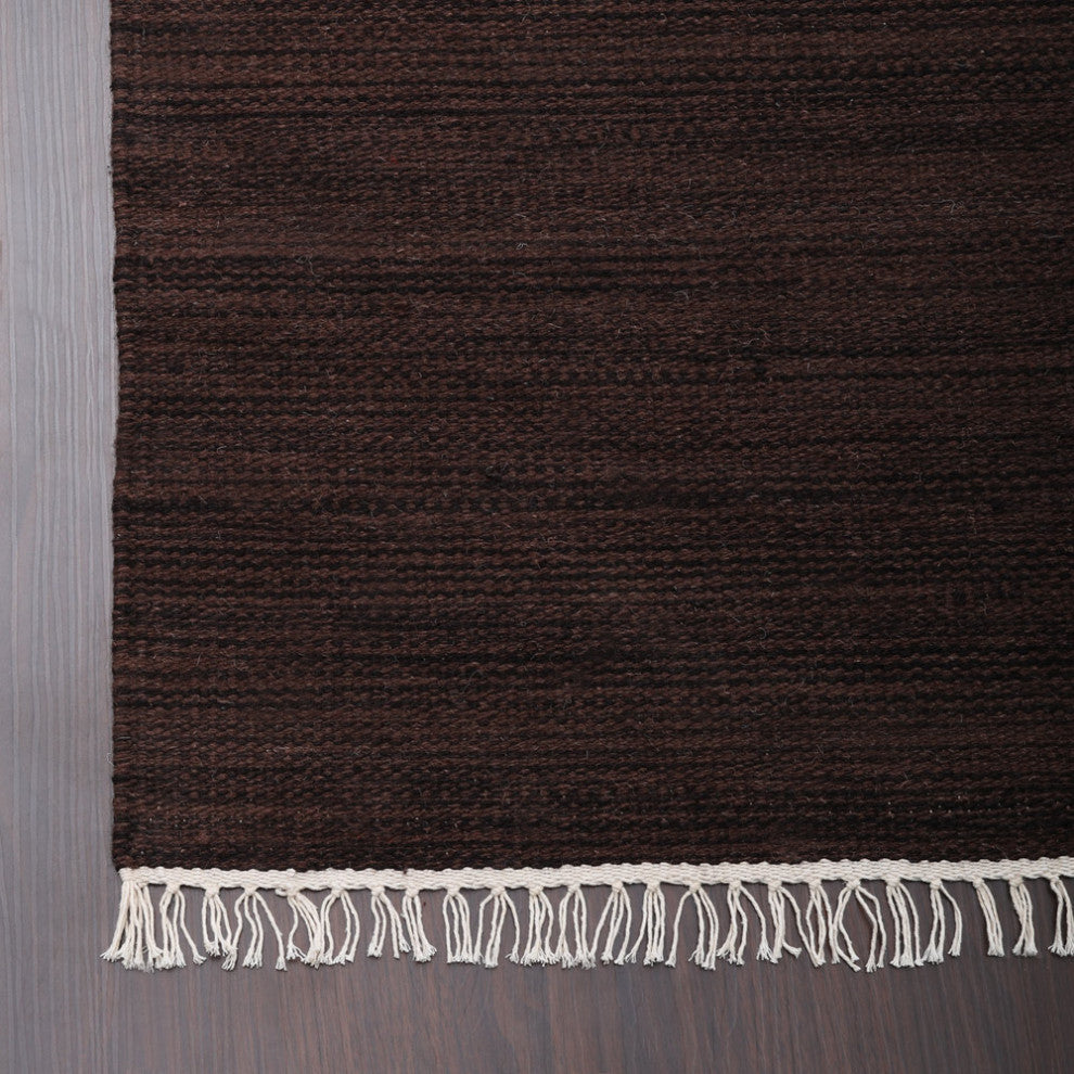 HAND WOVEN FLAT WEAVE KILIM WOOL ECO-FRIENDLY AREA RUGS,Brown, Solid Design