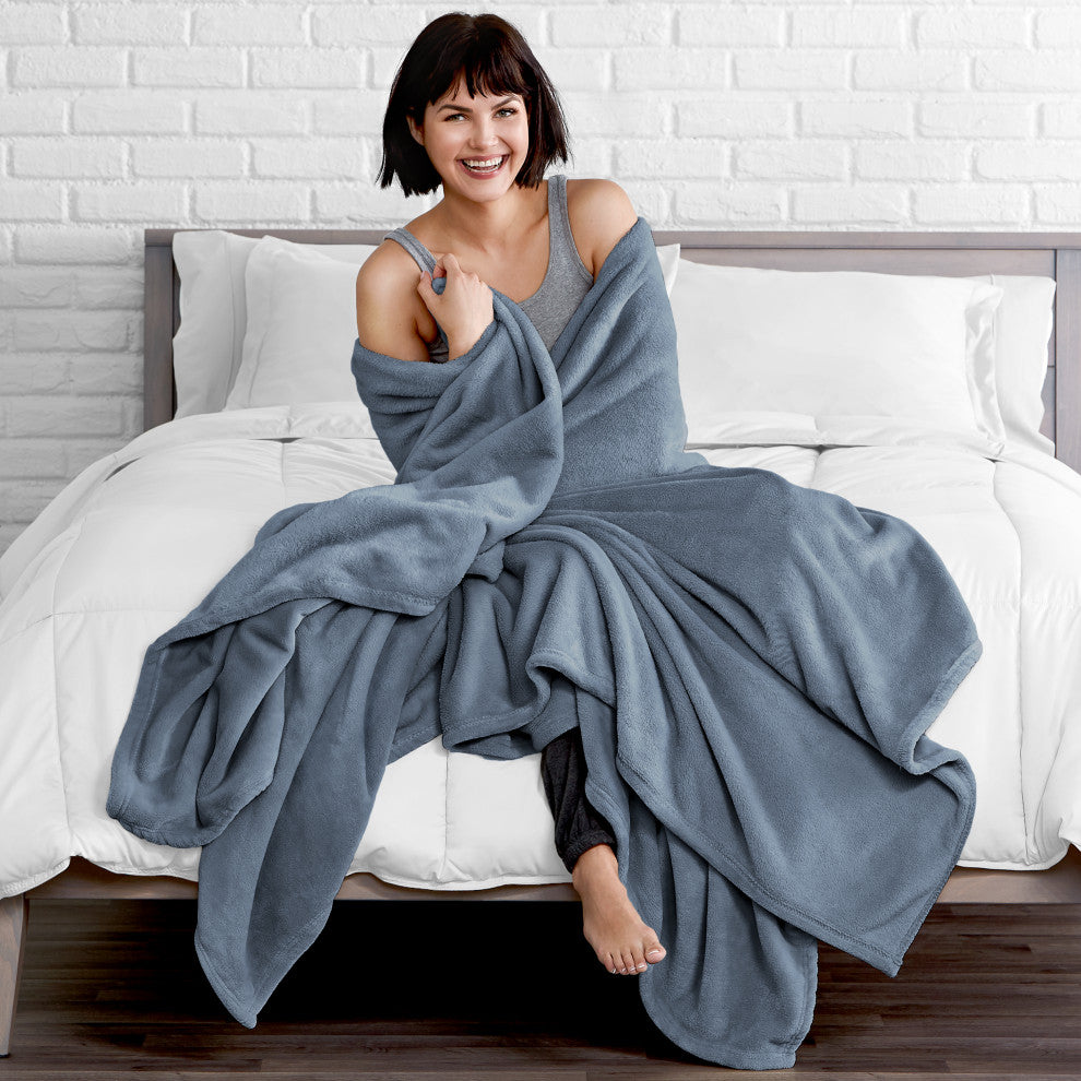 Bare Home Microplush Fleece Blanket, Coronet Blue, King