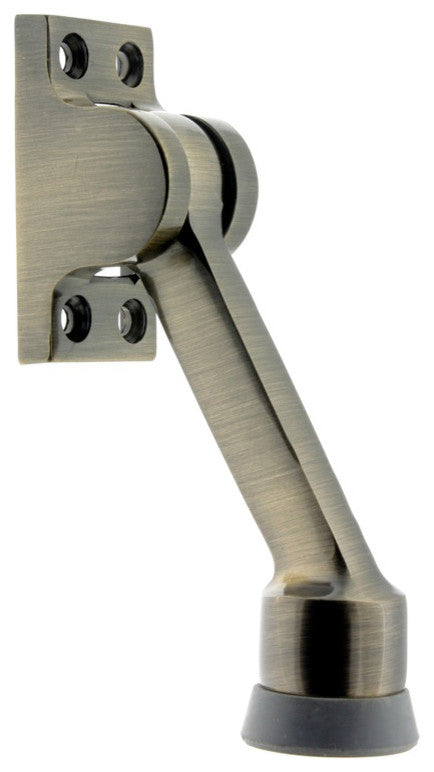 Solid Brass Square Kickdown Stop/Holder: 4-1/2" Projection, Antique Brass