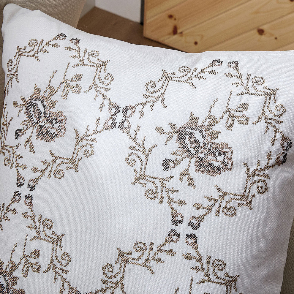 Rose Embroidery 2 Piece Pillow Cover Set, 20" X 20", Taupe