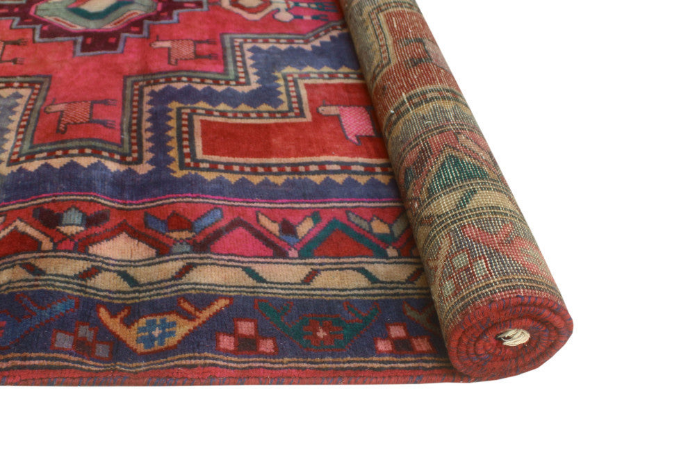 Fine Vintage Distressed Trenton Red/Navy Runner, 4'7x9'10