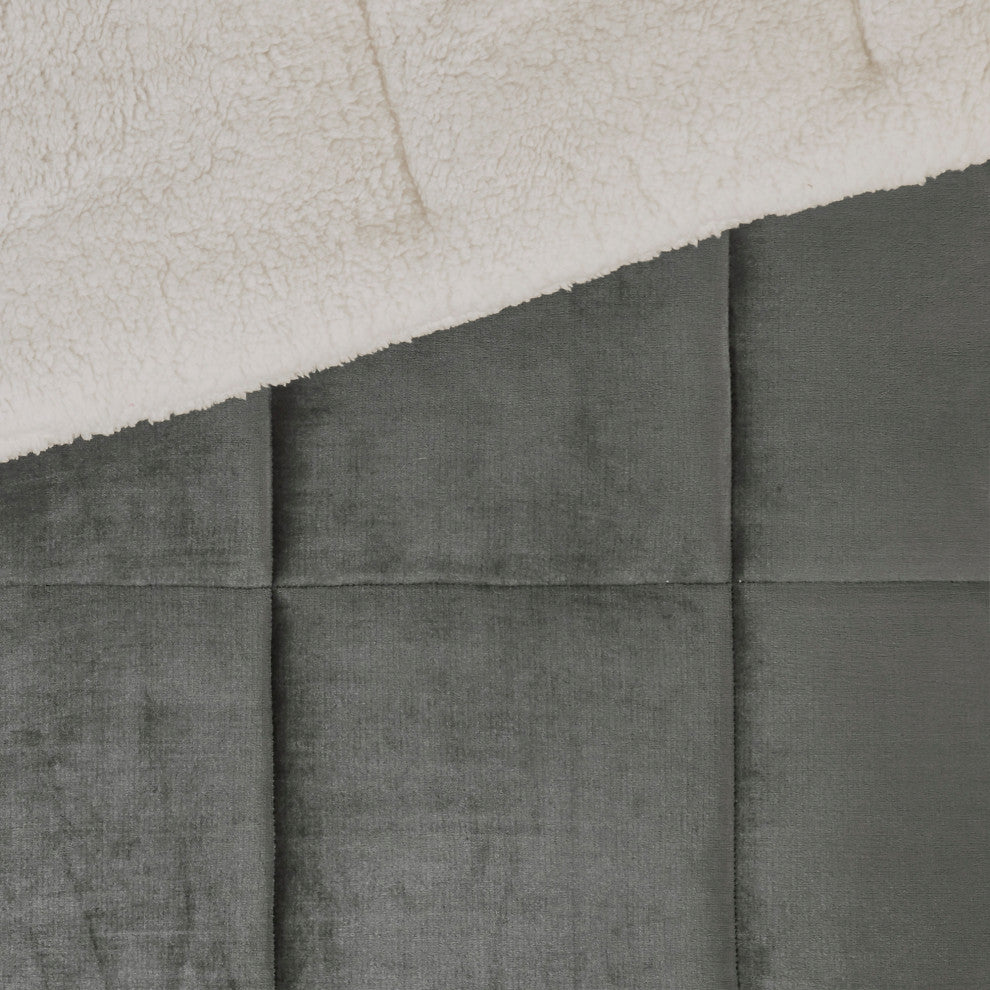 Woolrich Alton Plush to Sherpa Winter Comforter Set, Grey, Full/Queen