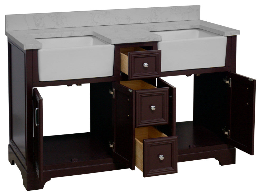 Zelda 60" Bathroom Vanity, Chocolate, Engineered Carrara, Double