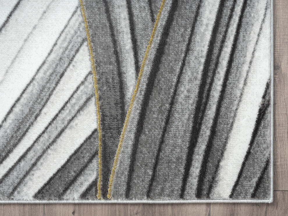 Abani Luna LUN210A Contemporary Grey and Gold Wavy Area Rug
