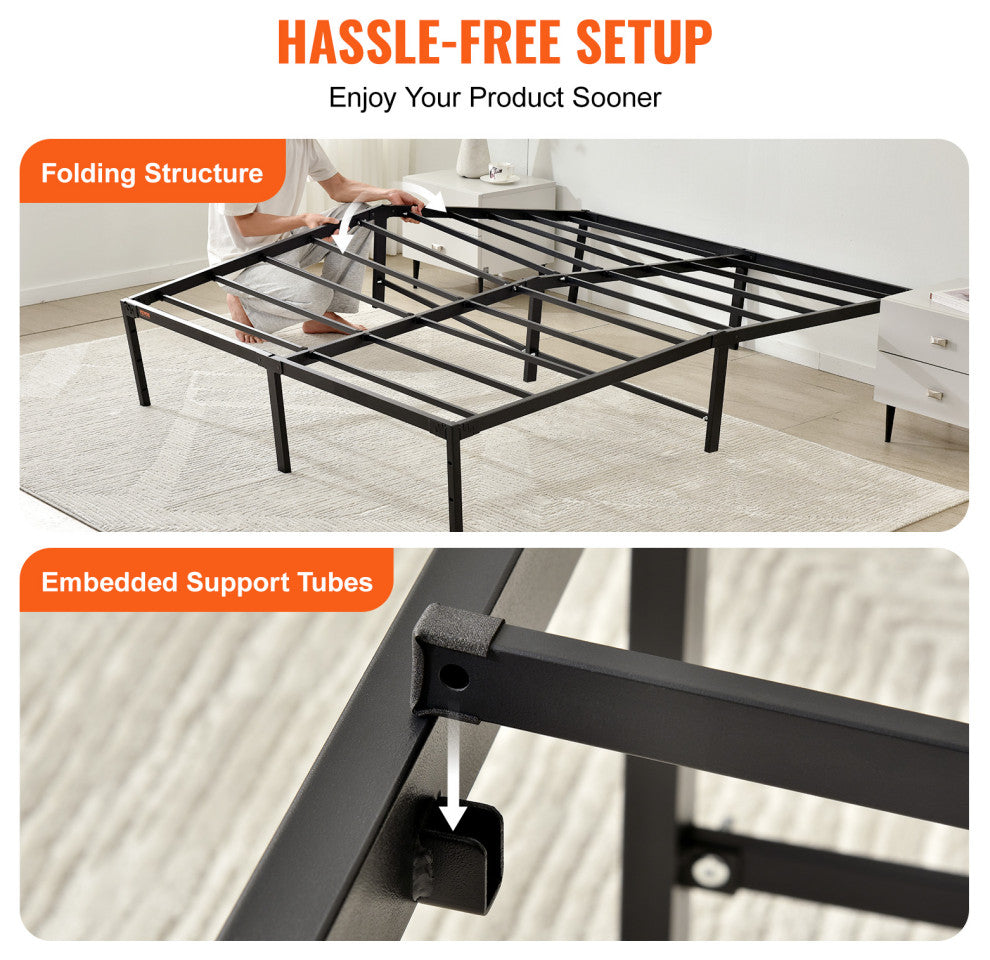 VEVOR Queen Size Bed Frame 18" Metal Bed Frame Platform 1500 lbs Noise Free