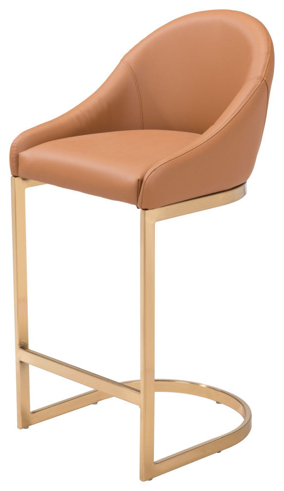 Counter Stool Chair, Faux Vinyl Leather, Steel, Tan, Gold, Kitchen Cafe Bistro