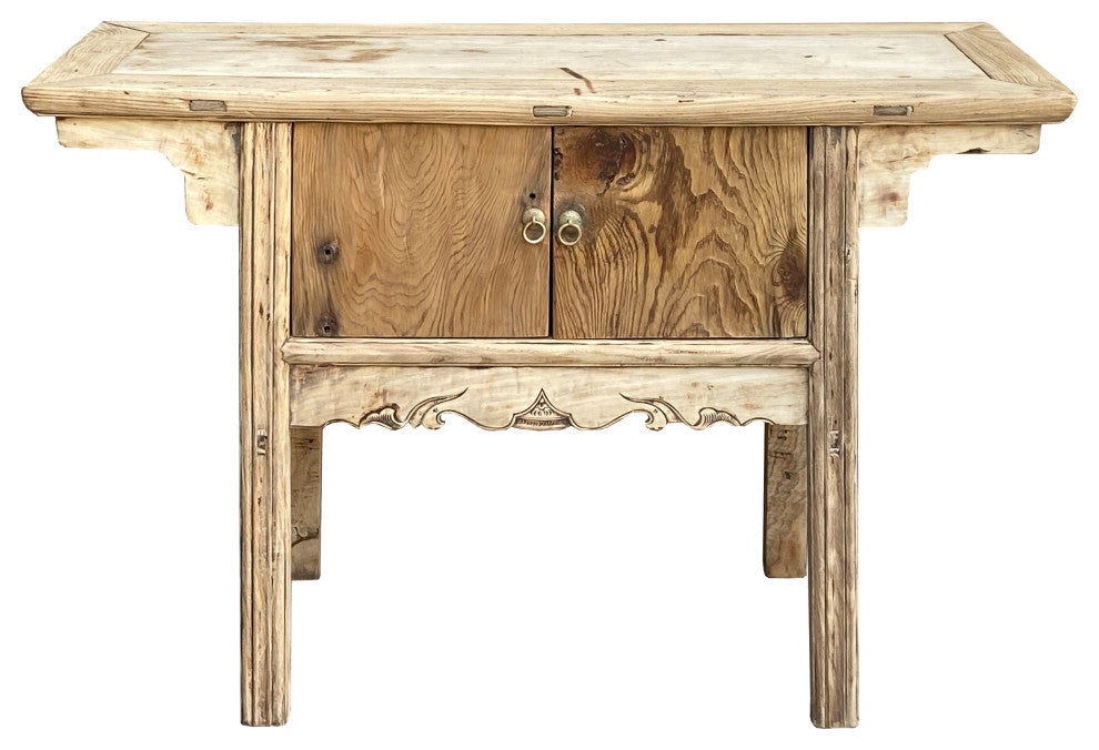 Chinese Vintage 2 Doors Raw Wood Rustic Low Side Table Hcs7167