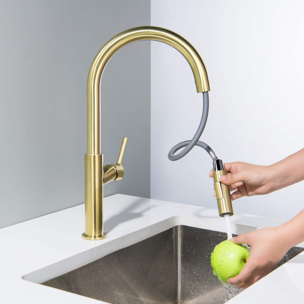 Fusion-T Single Handle Pull Down Sink Faucet With Soap Dispenser, Brushed Gold