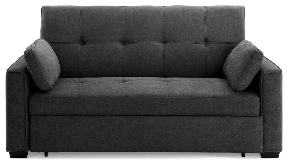 Nantucket Pull-Out Chenille Sleeper Sofa With Accent Pillows, Charcoal, Full