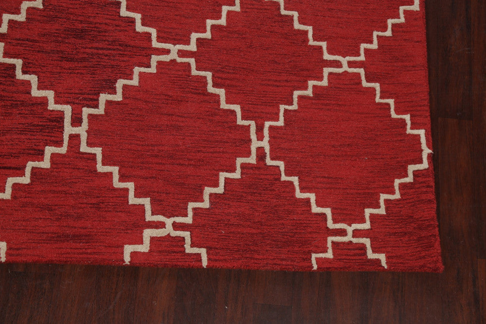 Red Trellis Contemporary Oriental Area Rug Hand-tufted Wool Carpet 8x11