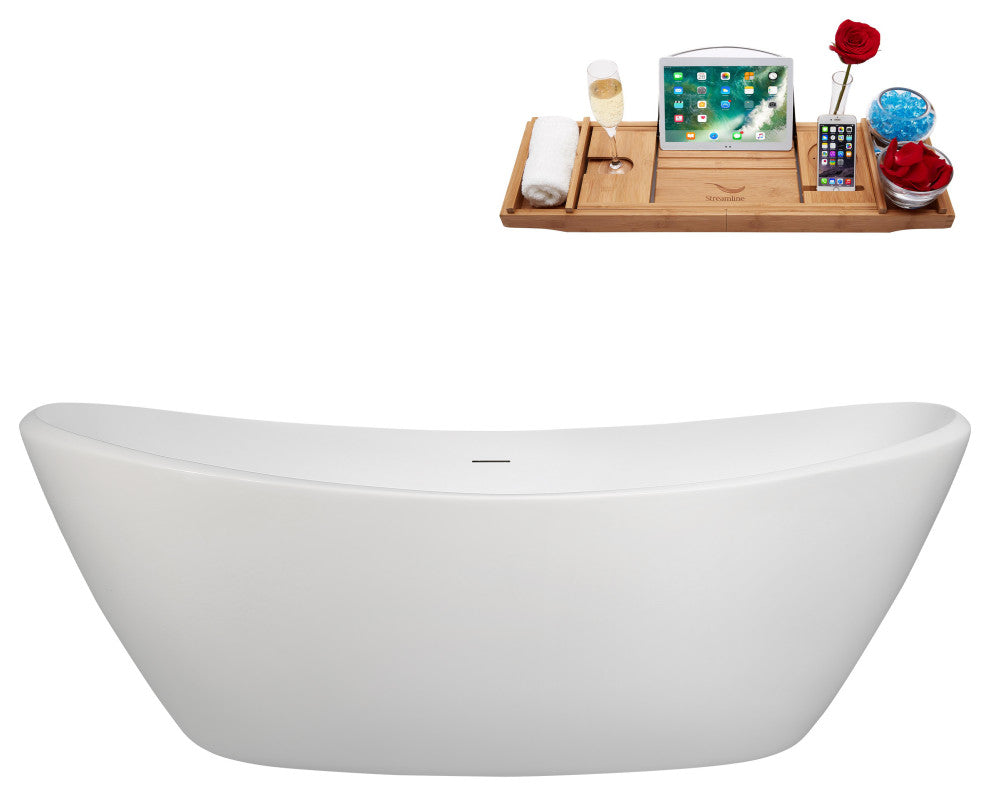 75" Streamline B-512-238-WH Freestanding Tub, Tray, Drain in Glossy White