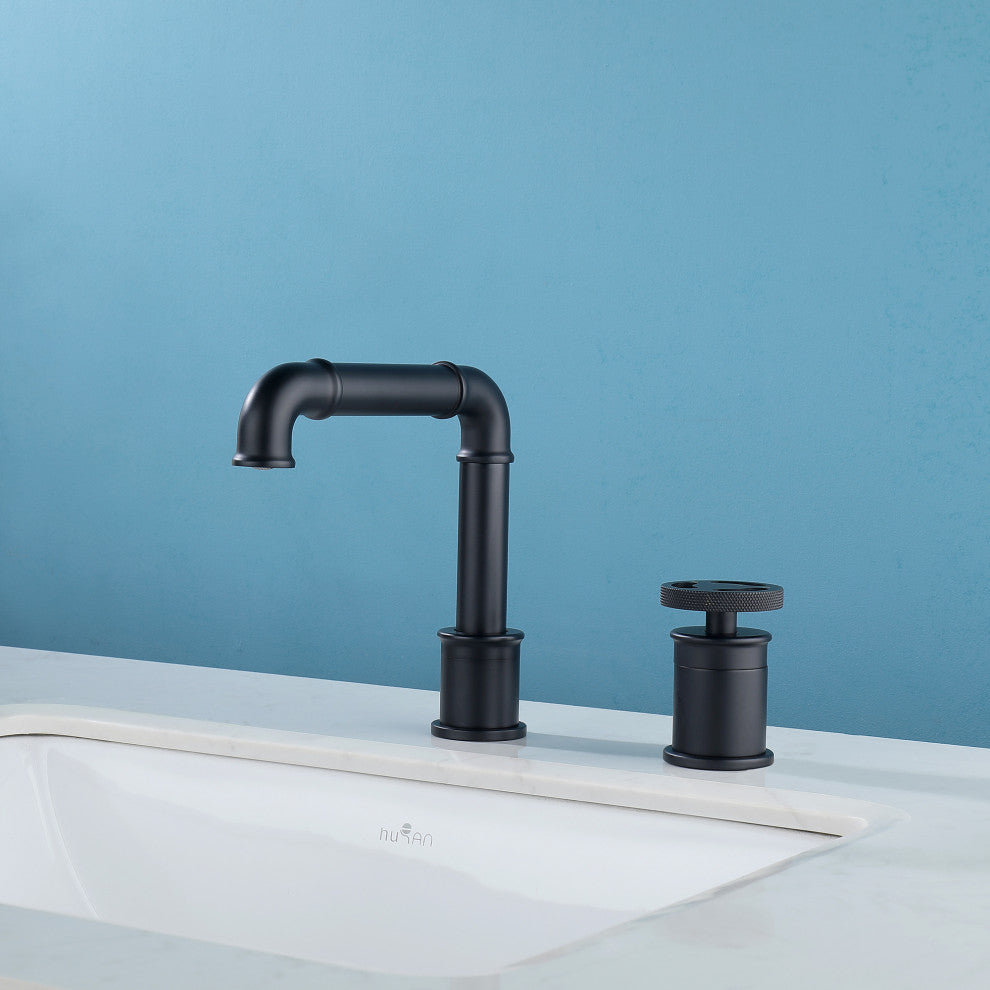 Deck Mounted Two Holes Bathroom Sink Faucet, Matte Black