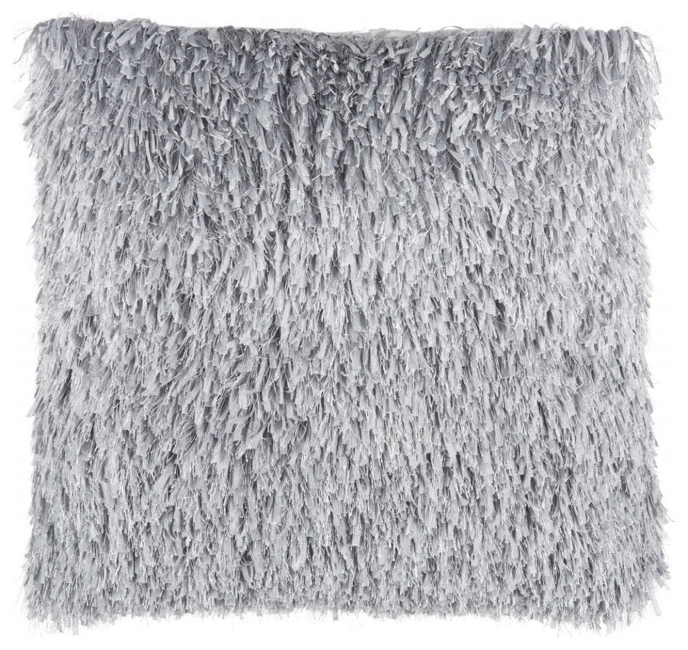 Square Gray Shag Throw Pillow