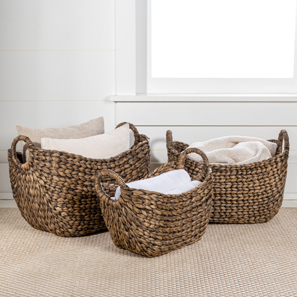 Nellie Classic Handwoven Hyacinth Storage Boat Baskets With Handles, Set of 3