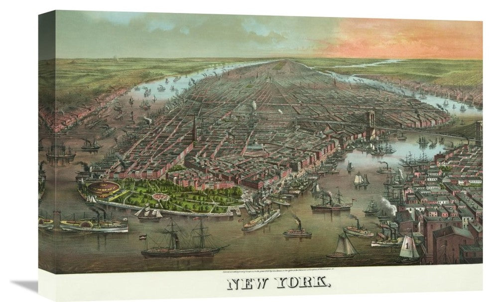 Birds-Eye View Of Manhattan, New York, 22"X15"