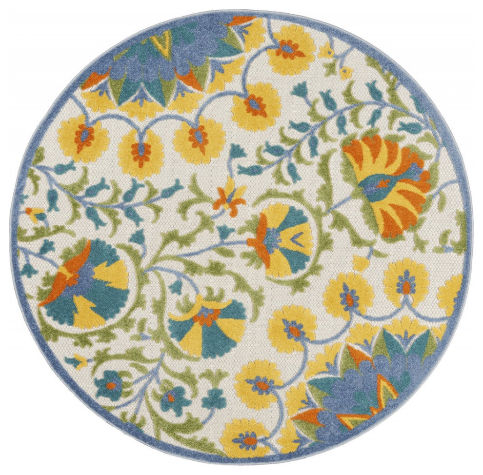 5' Round Multi Medallion Indoor Outdoor Area Rug