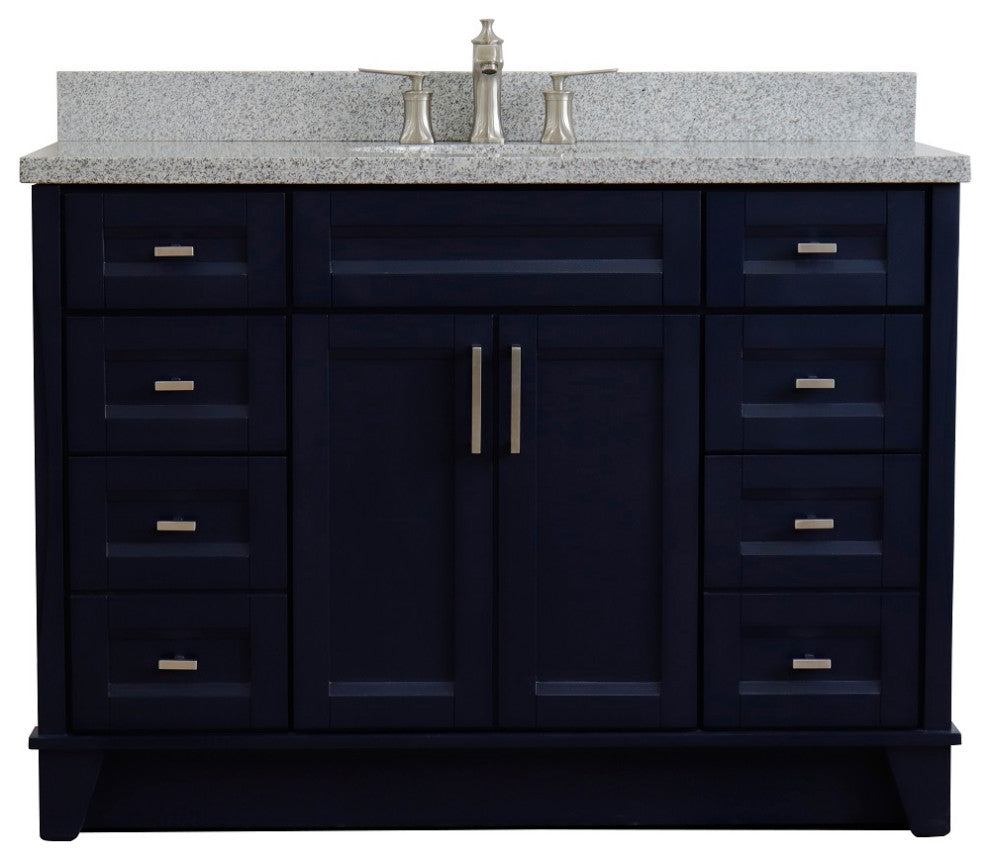 49" Single Sink Vanity, Blue Finish With Gray Granite And Oval Sink