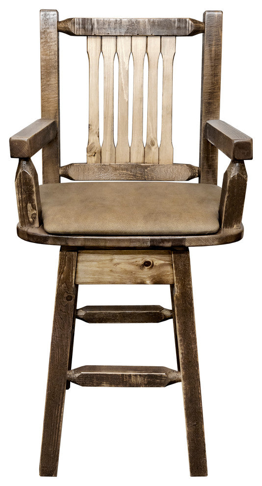 Captain's Barstool, Back and Swivel, Stain and Finish, Buckskin Pattern