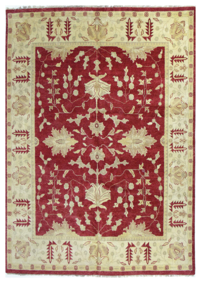 Agra Hand-Knotted Rug, Red/Beige, 8"x10"