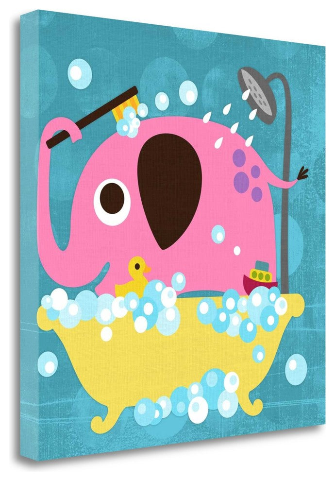"Elephant In Bathtub" By Nancy Lee, Giclee Print on Gallery Wrap Canvas