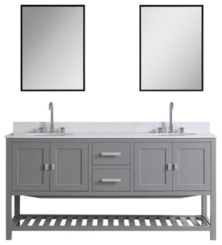 Monaco Bathroom Vanity Base Cabinet Without Top, Gray, 72", Double Sink