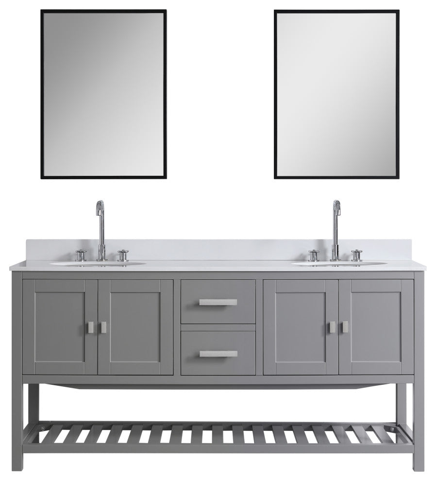 Monaco Bathroom Vanity Base Cabinet Without Top, Gray, 72", Double Sink