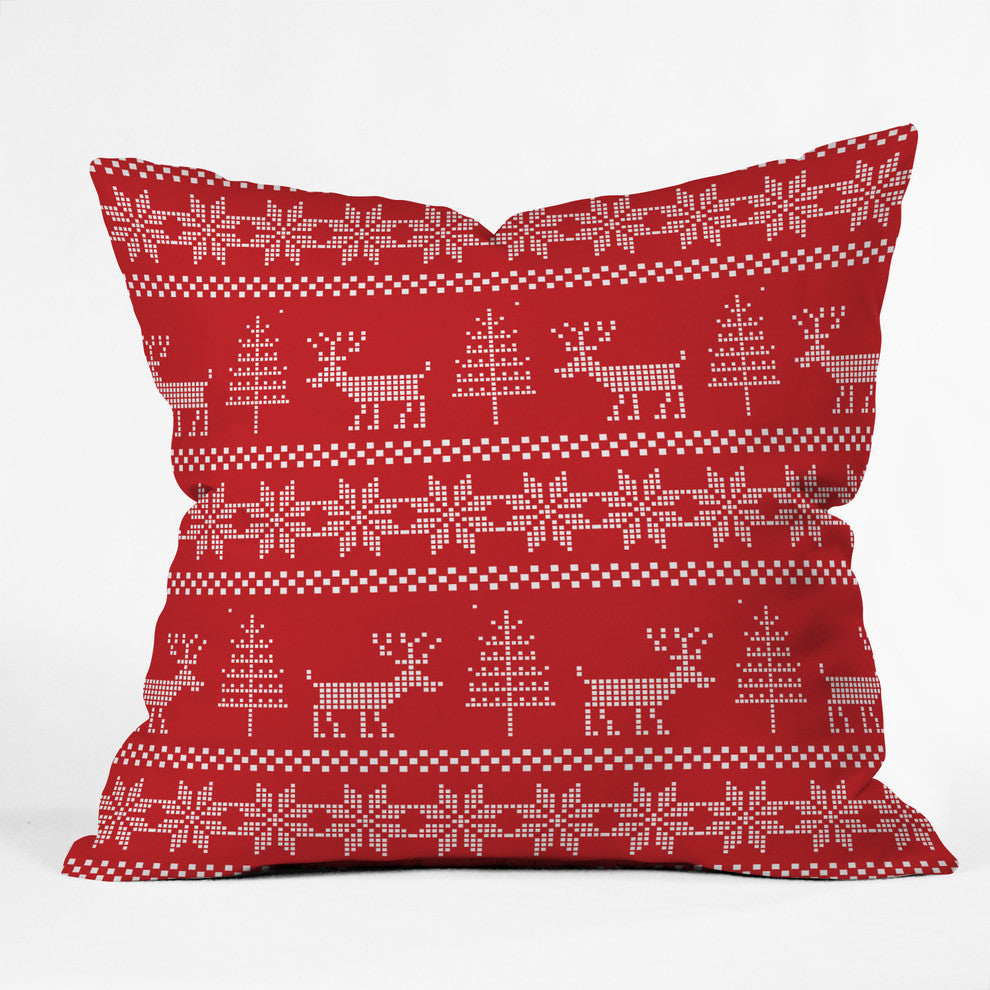 Deny Designs Natt Christmas Knitting Deer Throw Pillow, 16"x16"