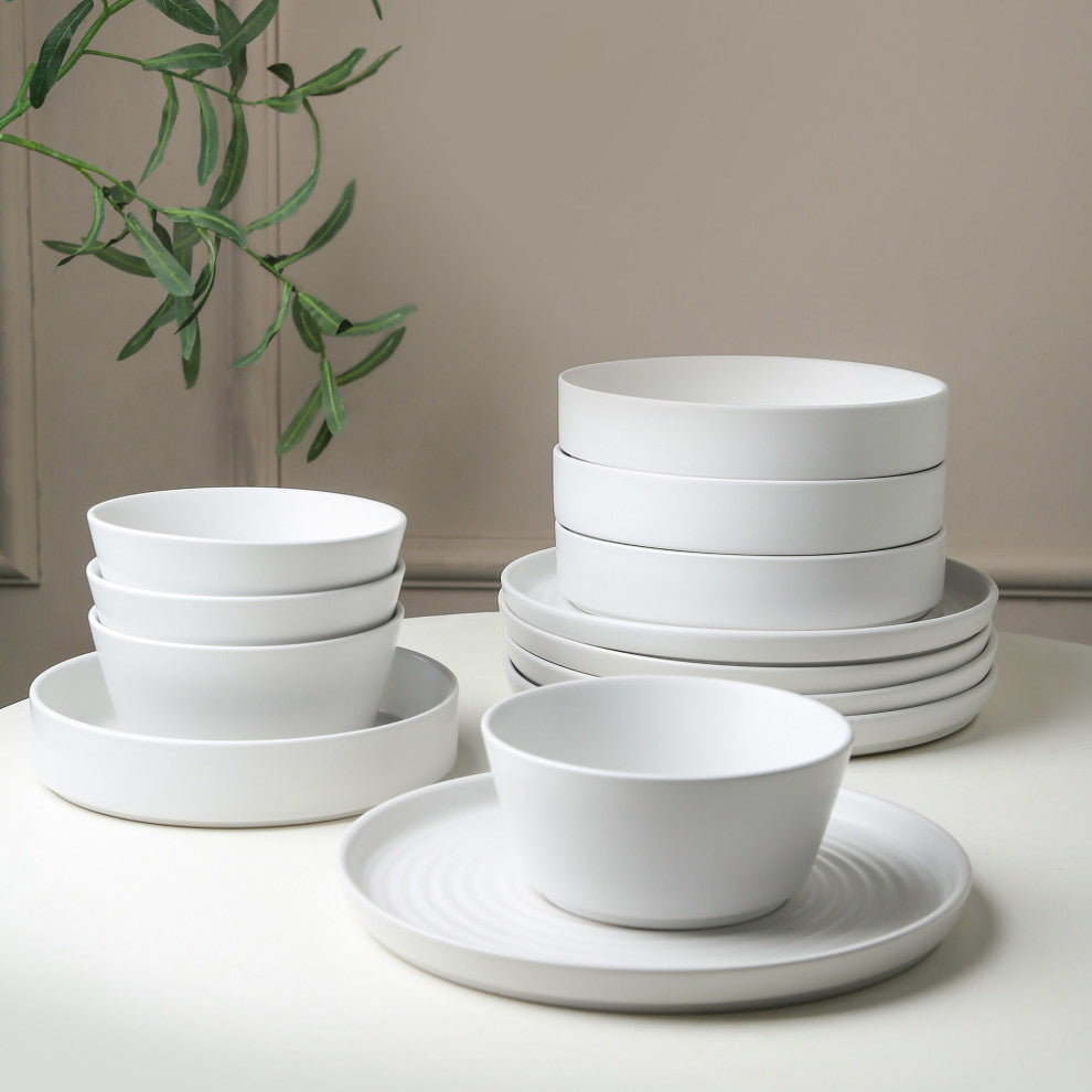 Stone Lain Elica Stoneware 12 Piece Dinnerware Set, White