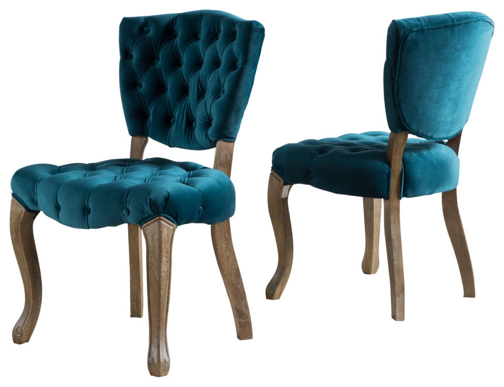 GDF Studio Elizabeth Tufted New Velvet Fabric Dining Chairs, Set of 2, Dark Teal
