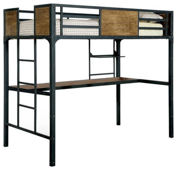Bowery Hill Modern Metal Twin over Workstation Bunk Bed in Black