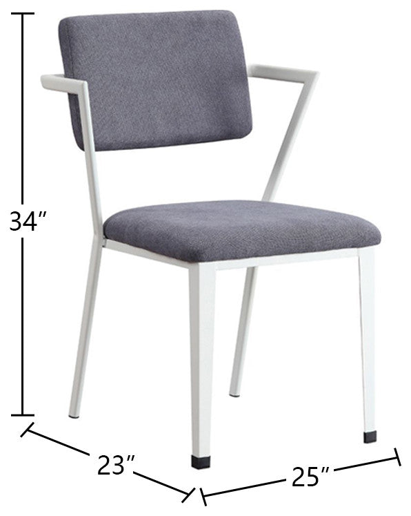 Set of 2 Gray Fabric Dining Chair, White Finish