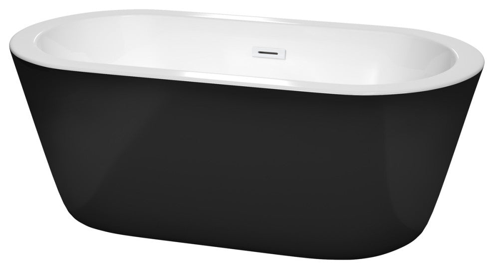 60" Freestanding Bathtub, Black, White Interior, White Drain, Trim