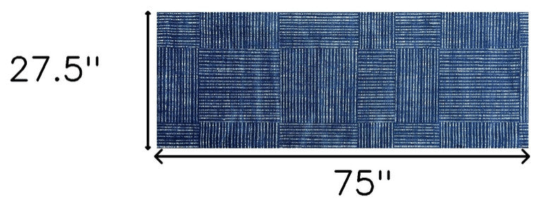 2' X 6' Navy Blue Striped Washable Runner Rug With UV Protection