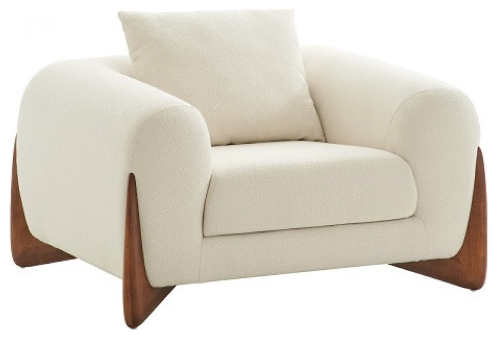 Modrest Fleury Cream Fabric and Walnut Lounge Chair