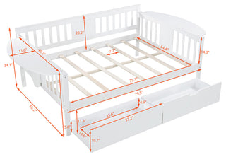 Gewnee Solid Wood Full Size Daybeds with Two Drawers,White